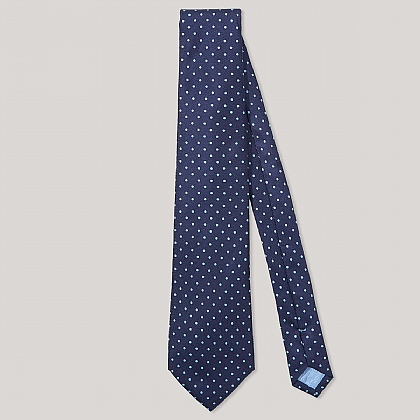 Navy and Sky Spot Printed 100% Silk Tie