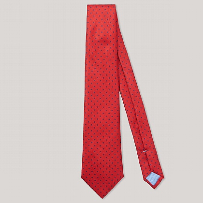 Red and Navy Spot Printed 100% Silk Tie