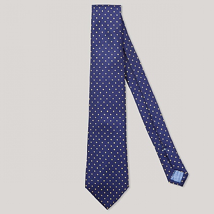 Navy and Gold Spot Printed 100% Silk Tie
