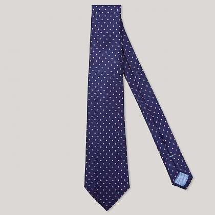 Navy and Pink Spot Printed 100% Silk Tie