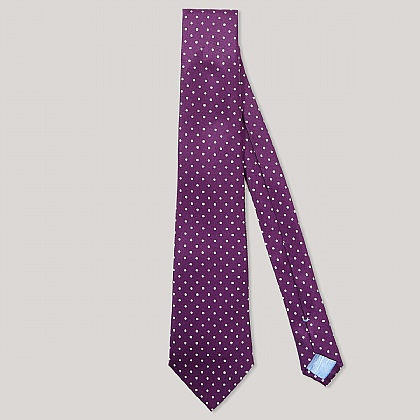 Purple and White Spot Printed 100% Silk Tie