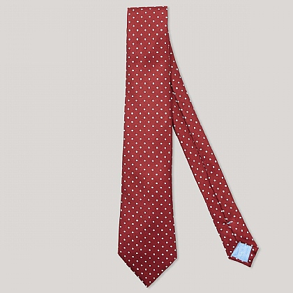 Wine and White Spot Printed 100% Silk Tie