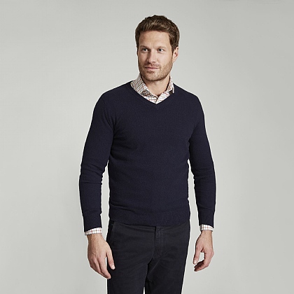 Navy Cashmere V-Neck Sweater