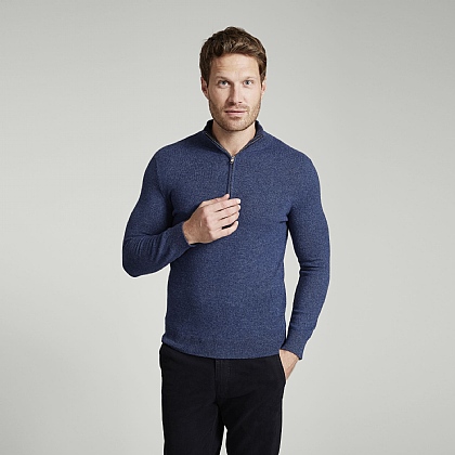 Denim Cashmere Zip Neck Sweater