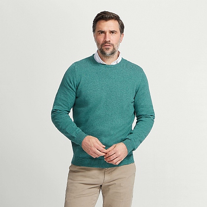 Mid Green Cotton Cashmere Crew Neck Jumper