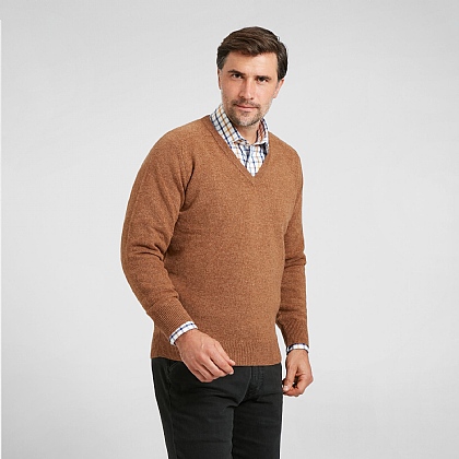Men's Brown Lambswool V Neck Jumper