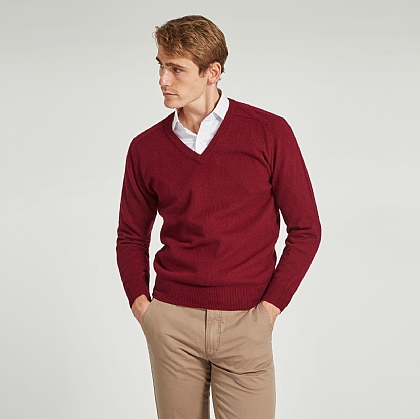 Burgundy V Neck Lamsbwool Jumper