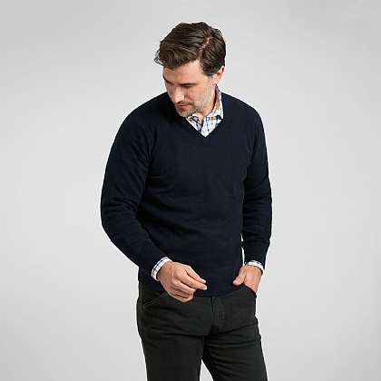 Navy Cashmere V Neck Jumper