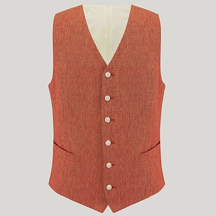 Rust Red Pure Linen Waistcoat