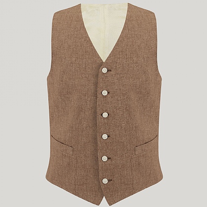 Coffee Brown Pure Linen Waistcoat