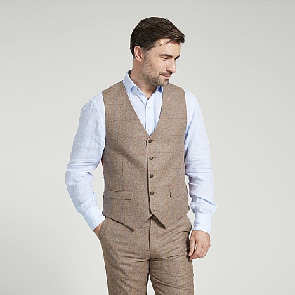 Tan and Sky Check Waistcoat