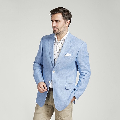 Mid Blue Herringbone Linen Jacket