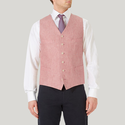 Red Single Breasted Linen Waistcoat