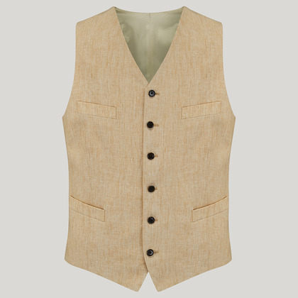 Yellow Single Breasted Linen Waistcoat