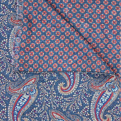 Blue Double Sided Paisley Wool Scarf