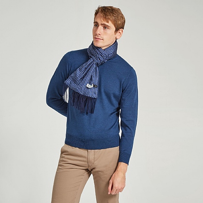 Navy with White Spot Silk Scarf