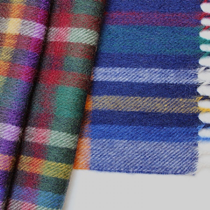 Blue Multi Colour Check Wool Scarf