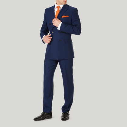 Blue Plain Weave Double Breasted Classic Fit Suit